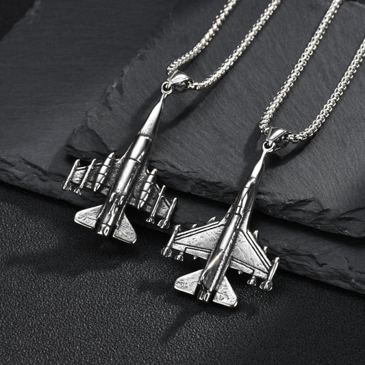 Kemstone Airplane Pendant Necklace for Men Stainless Steel Aviation Detail PN-1949