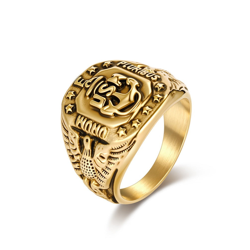 Kemstone Men’s Stainless Steel Anchor Eagle Ring – Vintage Marine Symbol of Strength K-R1088