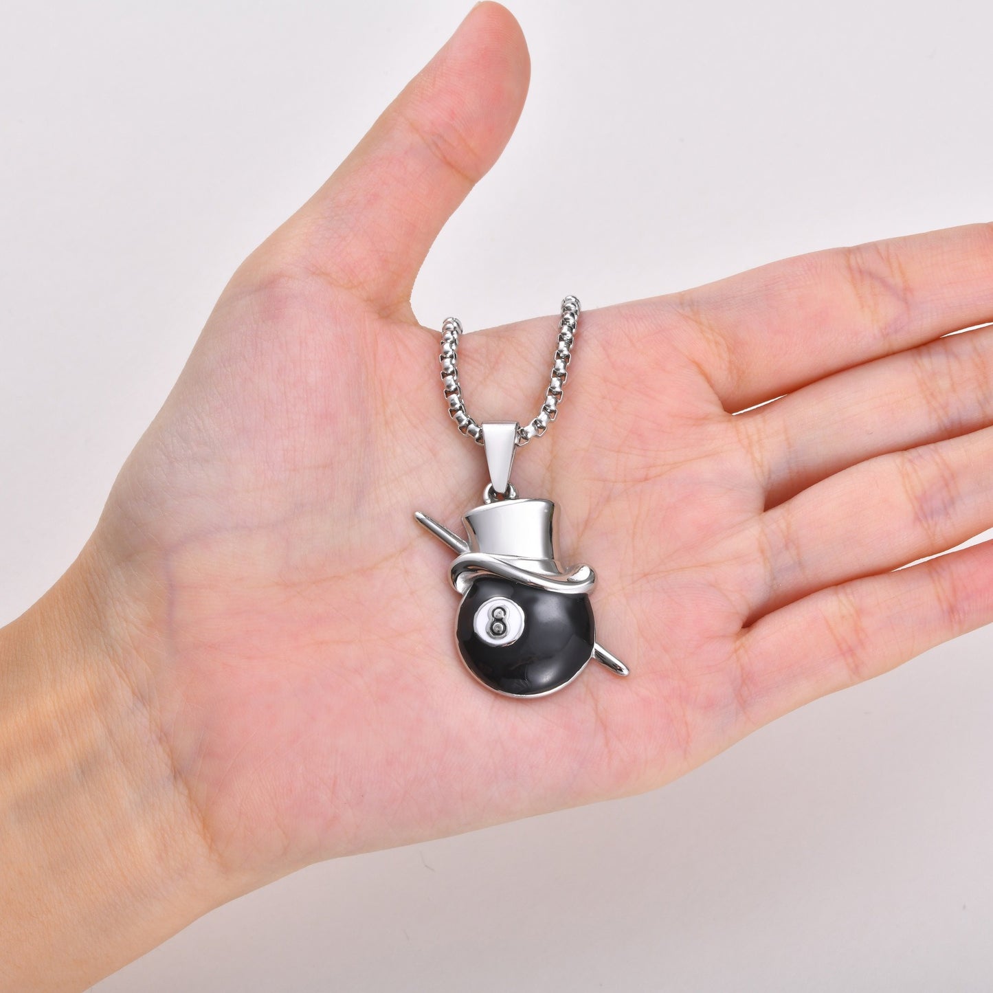 Kemstone 8 Ball Pool Pendant Necklace for Men Stainless Steel Billiard Cue Top Hat PN-2366