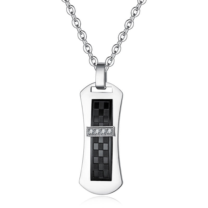 Kemstone Black Bar Pendant Necklace for Men Stainless Steel Geometric Cubic Zirconia Accent TN0373