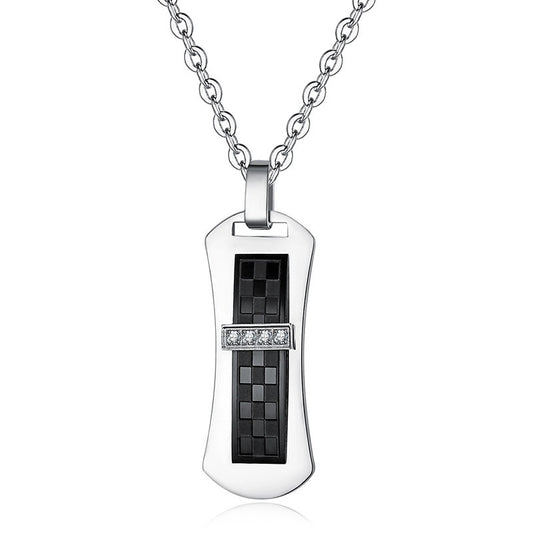 Kemstone Black Bar Pendant Necklace for Men Stainless Steel Geometric Cubic Zirconia Accent TN0373