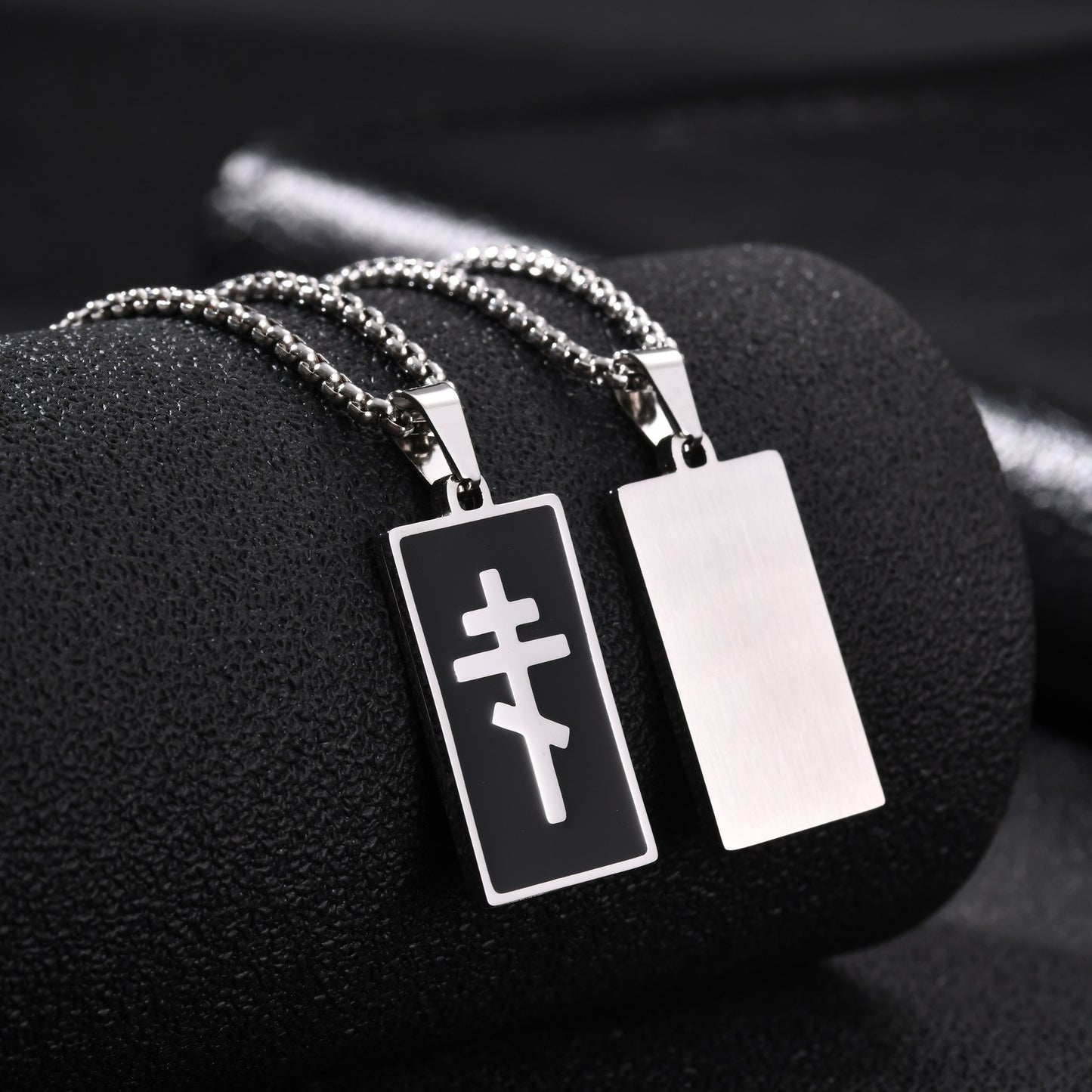 Kemstone Black Geometric Cross Pendant Necklace for Men Stainless Steel PN-2434