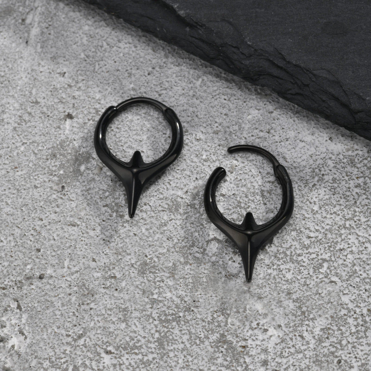 Kemstone Black Star Hoop Earring for Men Stainless Steel Four Point EH-829