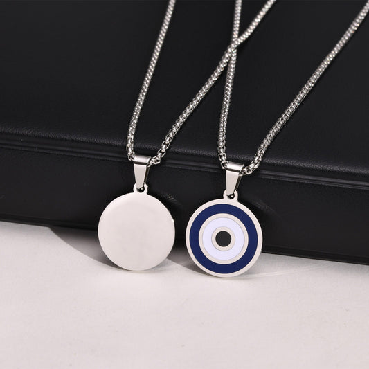 Kemstone Blue Eye Pendant Necklace for Men Stainless Steel Enamel Detail PN-1820