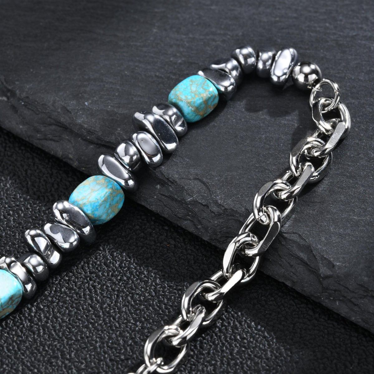 Kemstone Nugget Bead & Chain Bracelet for Men Stainless Steel BR-3284