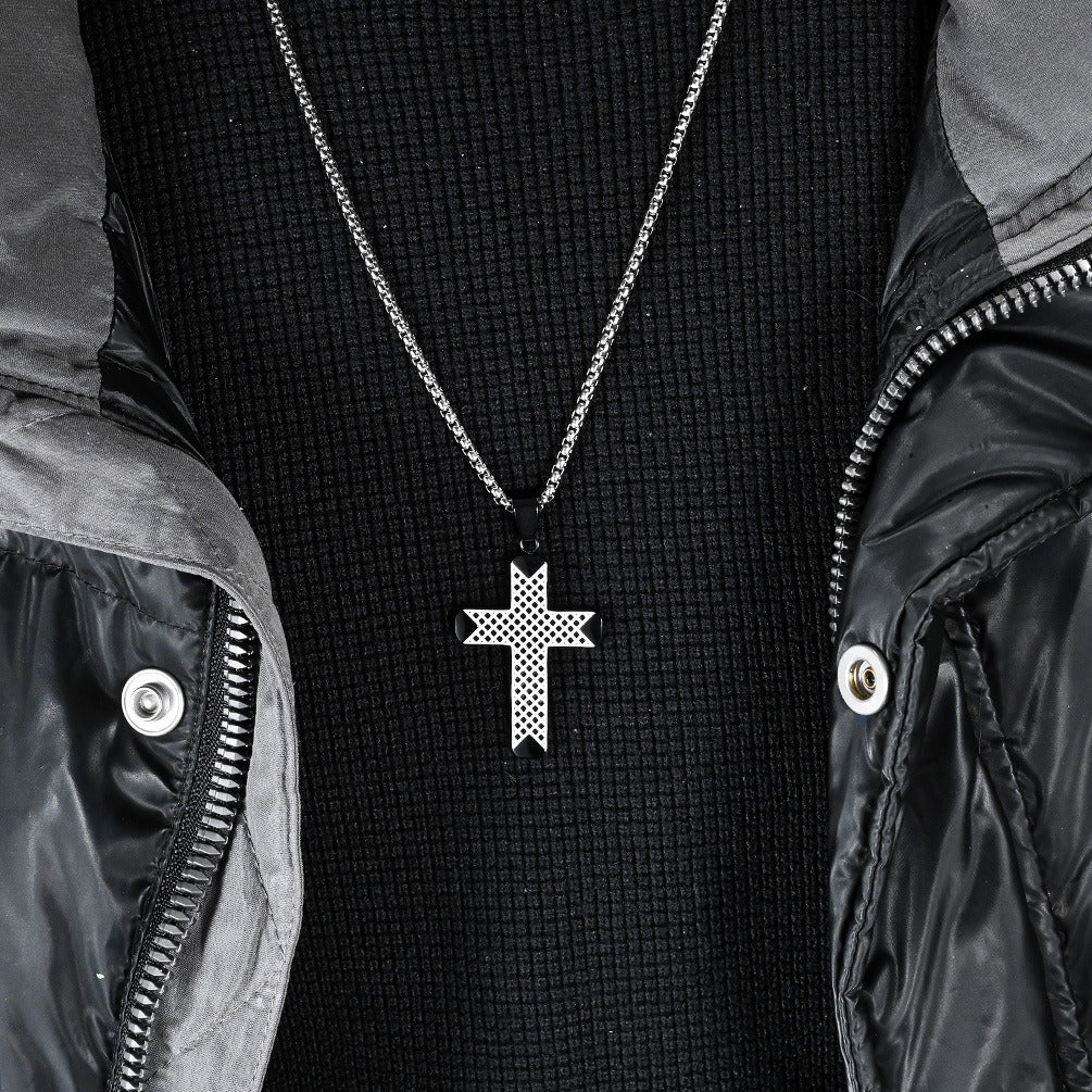 Kemstone Stainless Steel Two-Tone Lattice Cross Necklace for Men K-PT558