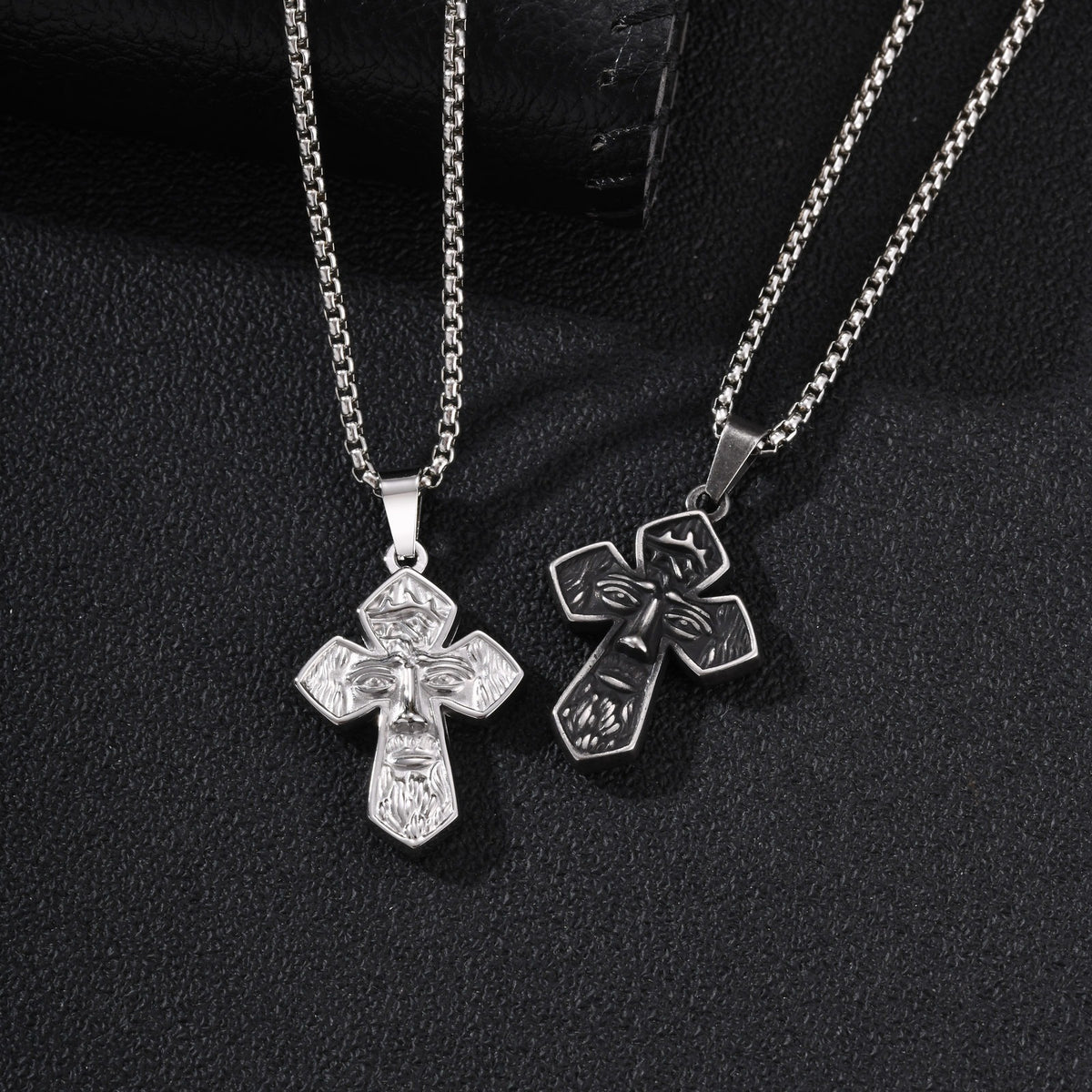 Kemstone Face Relief Cross Pendant Necklace for Men Stainless Steel Vintage PN-2429