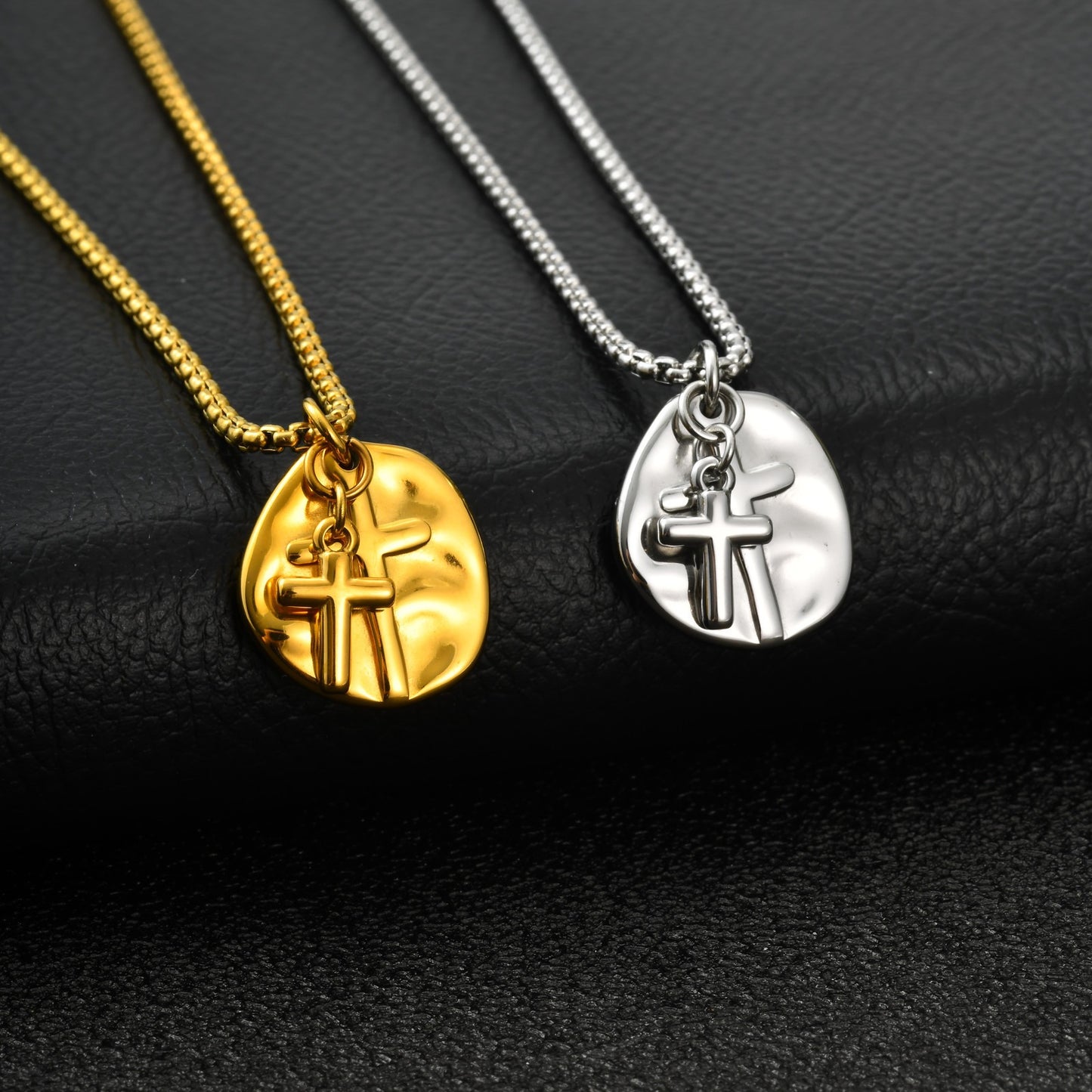 Kemstone Vintage Coin Medallion Necklace with Cross Pendant for Men Stainless Steel PN-2277