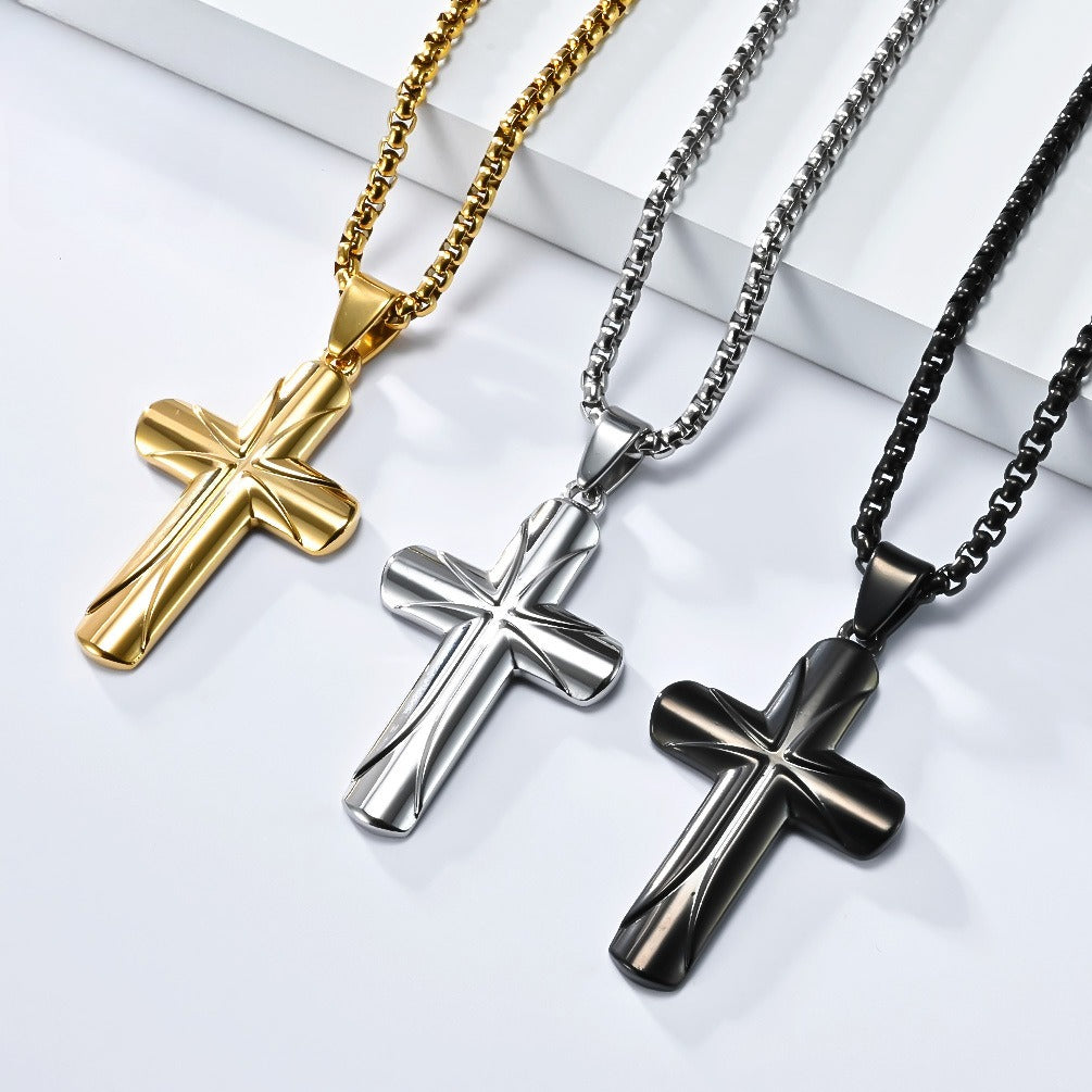 Kemstone Stainless Steel Minimal Cross Pendant Necklace for Men K-PT622