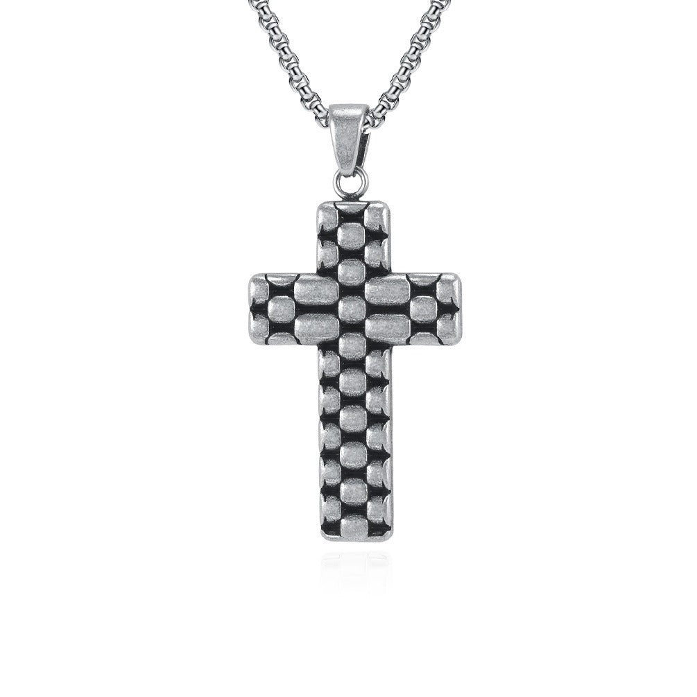 Kemstone Textured Cross Pendant Necklace for Men Stainless Steel Vintage K-PT653