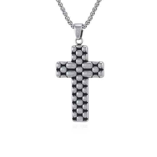 Kemstone Textured Cross Pendant Necklace for Men Stainless Steel Vintage K-PT653