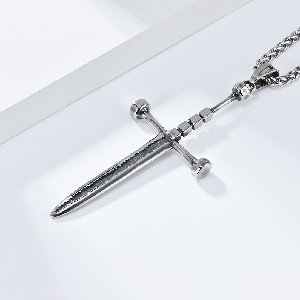 Kemstone Stainless Steel Sword Pendant Necklace for Men Vintage Cross Detail K-PT538