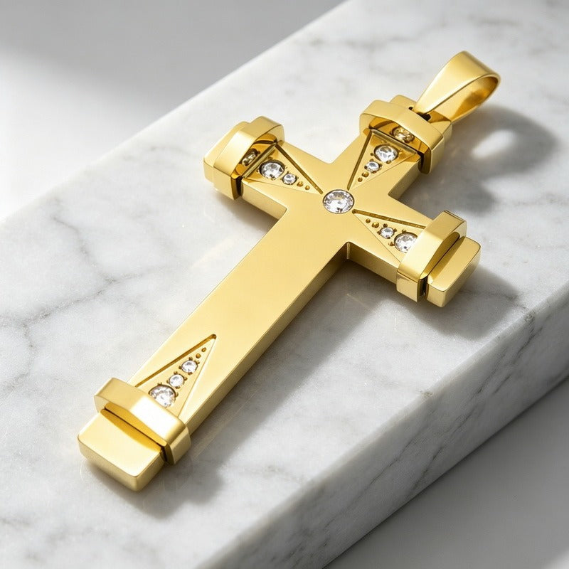 Kemston Stainless Steel Geometric Cross Pendant Necklace for Men KP119531-KFC
