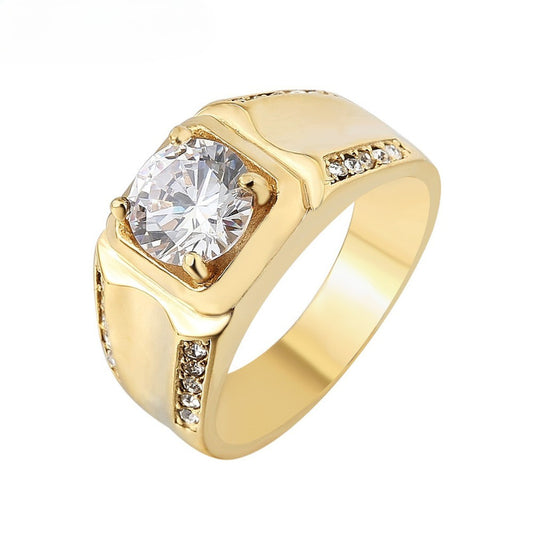 Kemstone Cubic Zirconia Ring for Men Stainless Steel Wide Band R0284