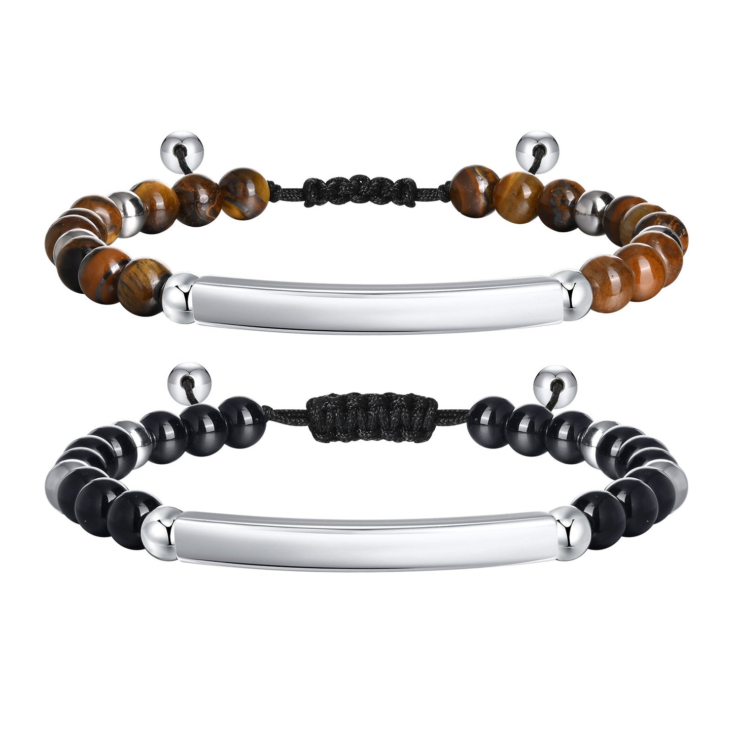 Kemstone Stainless Steel Bar Beaded Bracelet for Men – Tiger Eye & Black Onyx BR-2353