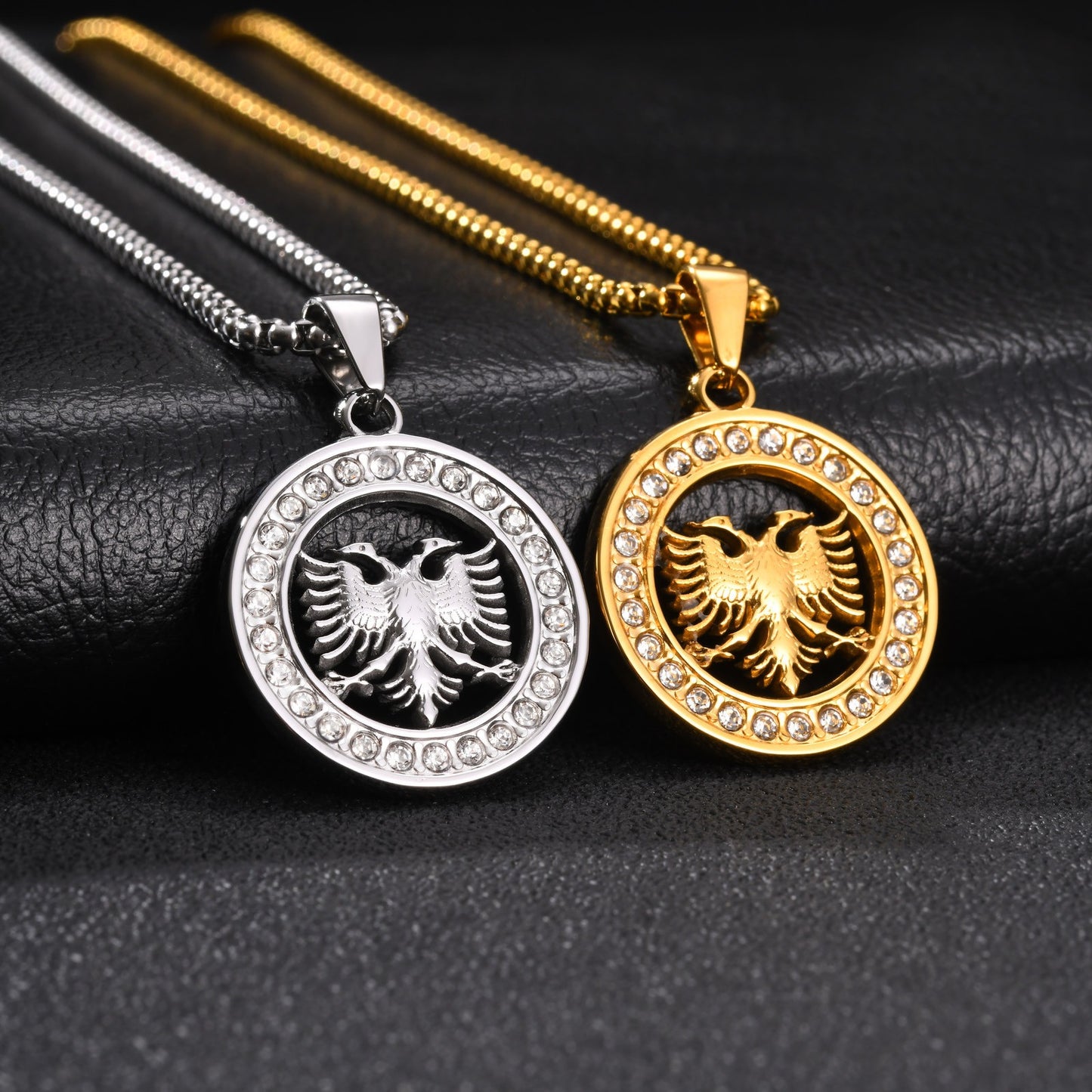 Kemstone Double Headed Eagle Pendant Necklace for Men Stainless Steel Round Medallion PN-2427