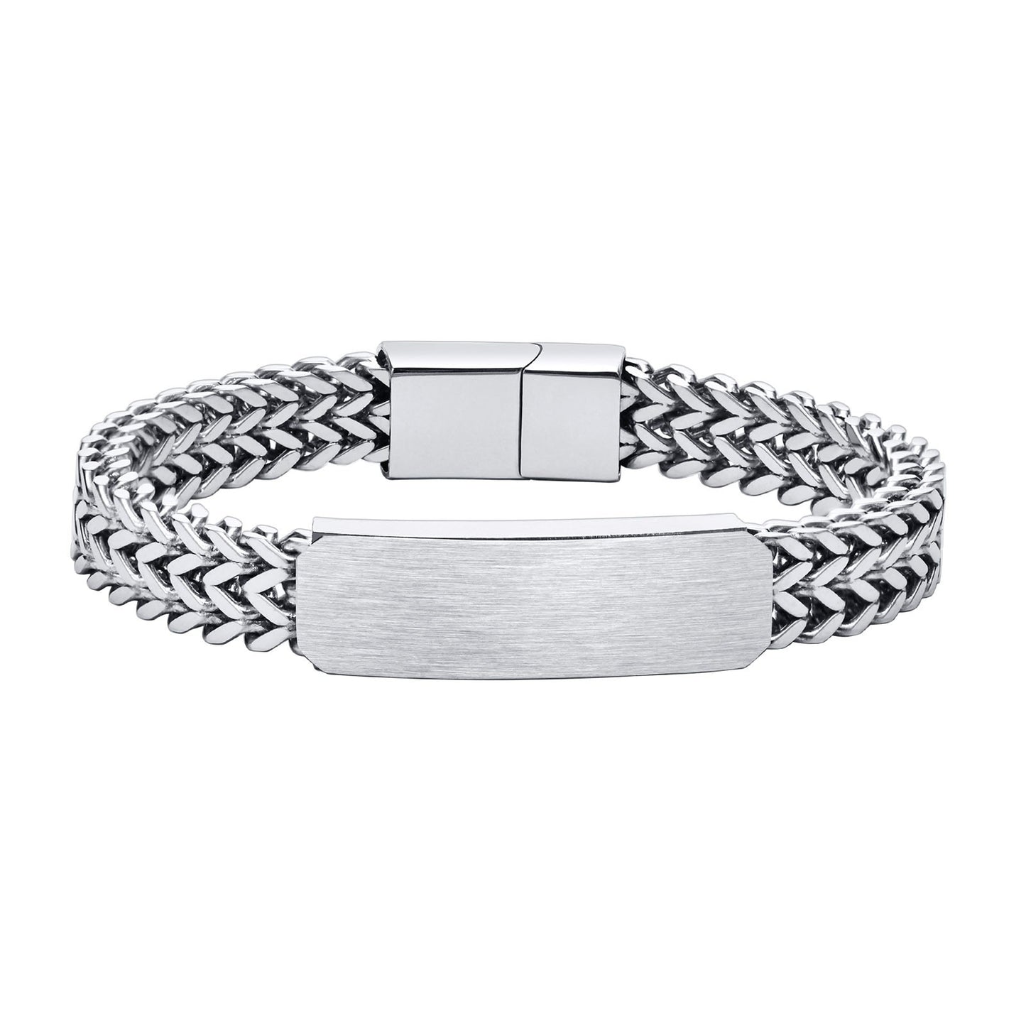 Kemstone Stainless Steel Double Layer ID Chain Bracelet for Men – Brushed Plate Heavy Style   BR-1310