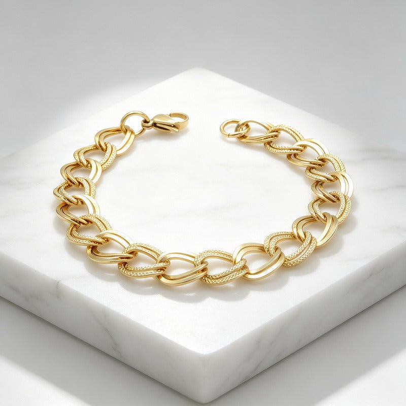 Kemstone Stainless Steel Textured Link Bracelet for Men KB213892-NJ