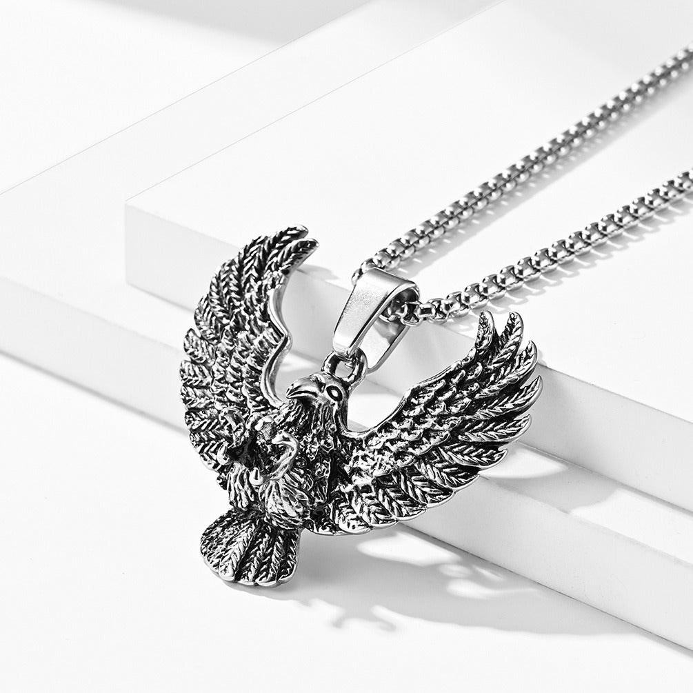 Kemstone Spread Wing Eagle Pendant Necklace for Men Stainless Steel Vintage K-PT350