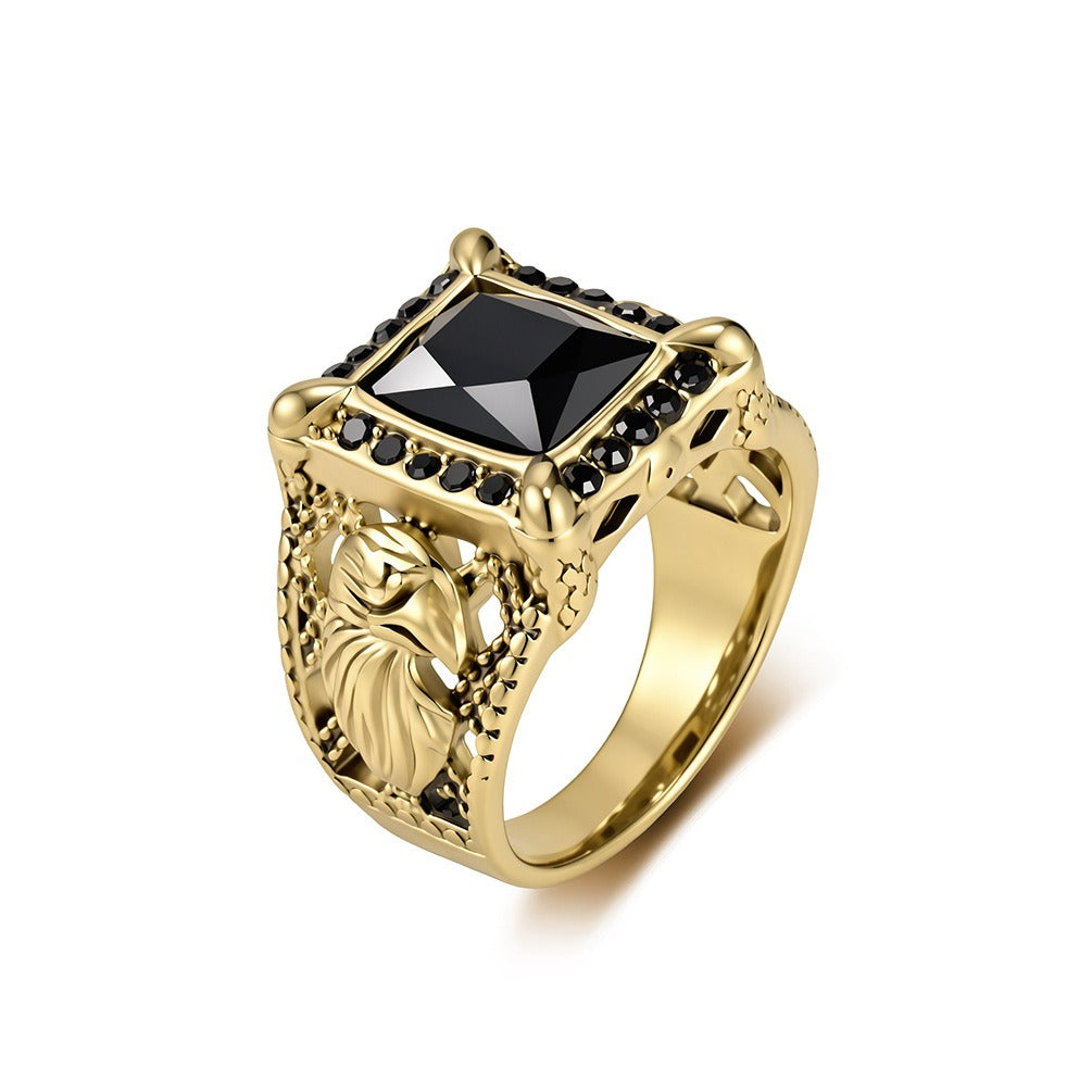 Kemstone Eagle Signet Ring for Men Stainless Steel Black Stone Vintage K-R1227