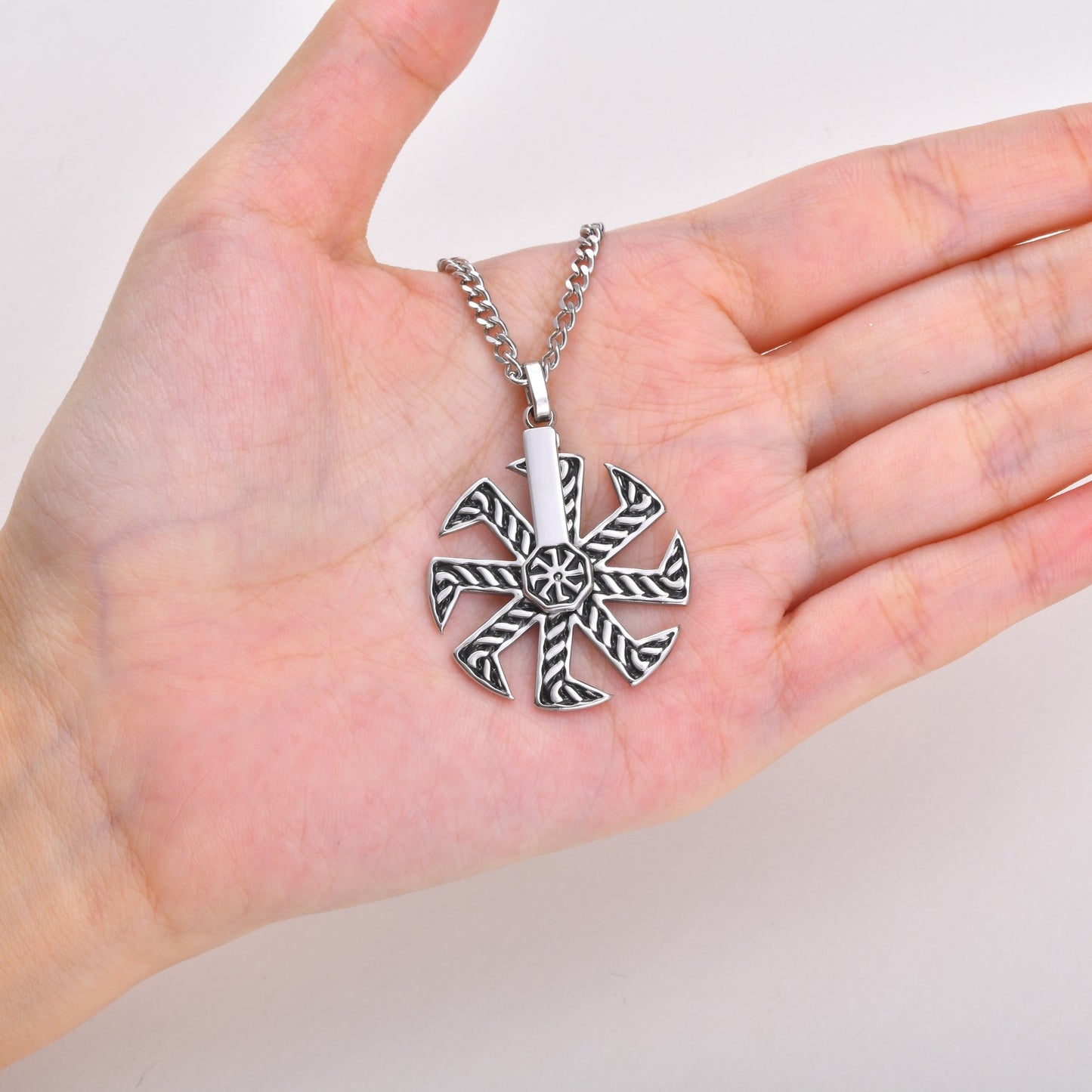 Kemstone Geometric Spinner Pendant Necklace for Men Stainless Steel Eight Arm PN-2365