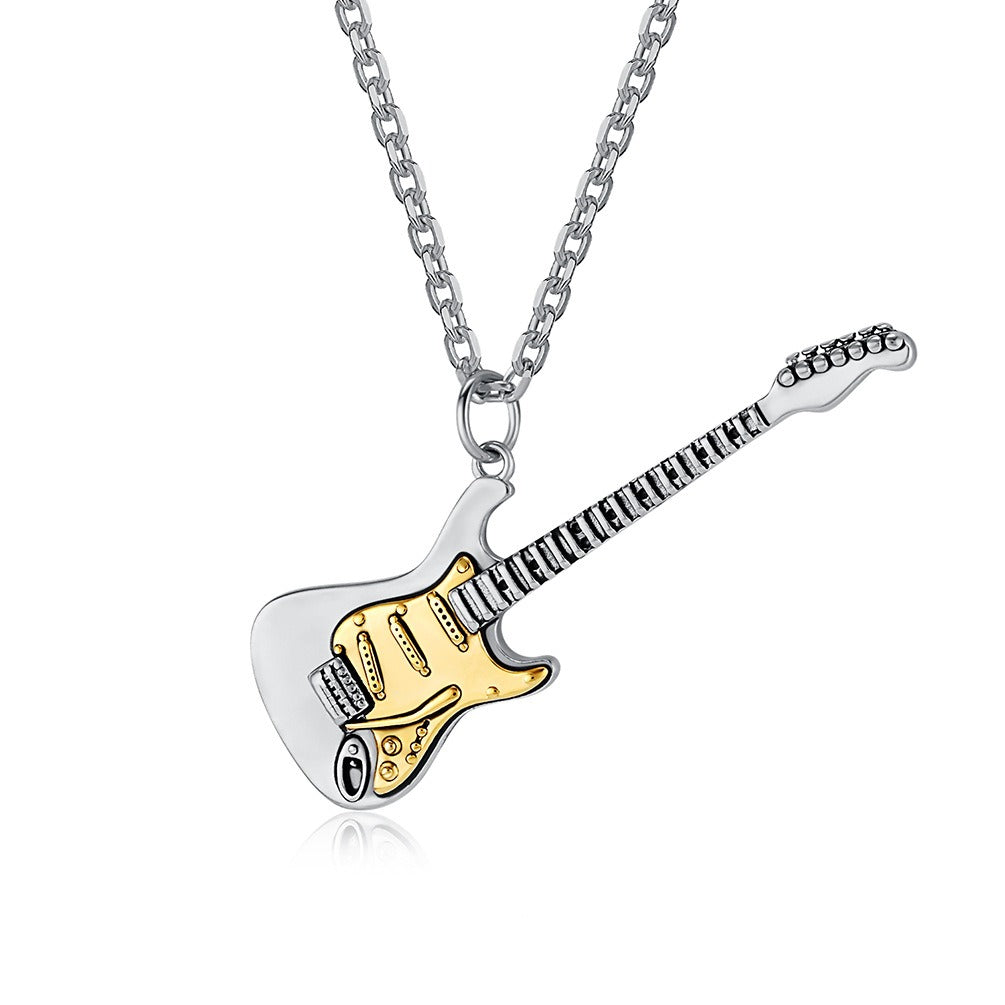 Kemstone Electric Guitar Pendant Necklace for Men Stainless Steel Two Tone Accent K-PT543