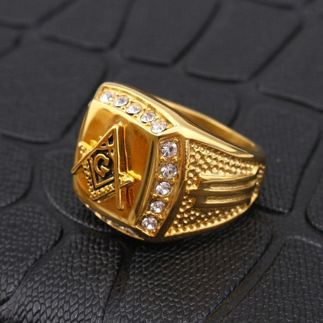 Kemstone Square Emblem Ring for Men Stainless Steel TR0050