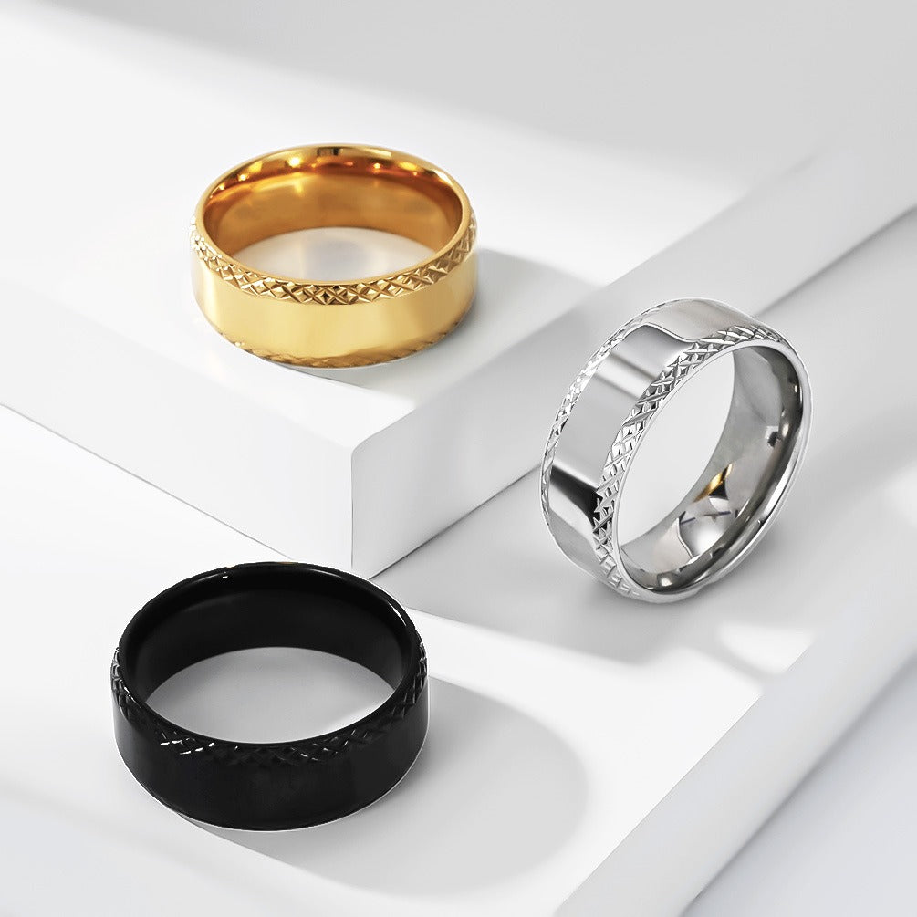 Kemstone Faceted Edge Ring for Men Stainless Steel Minimalist K-R1231