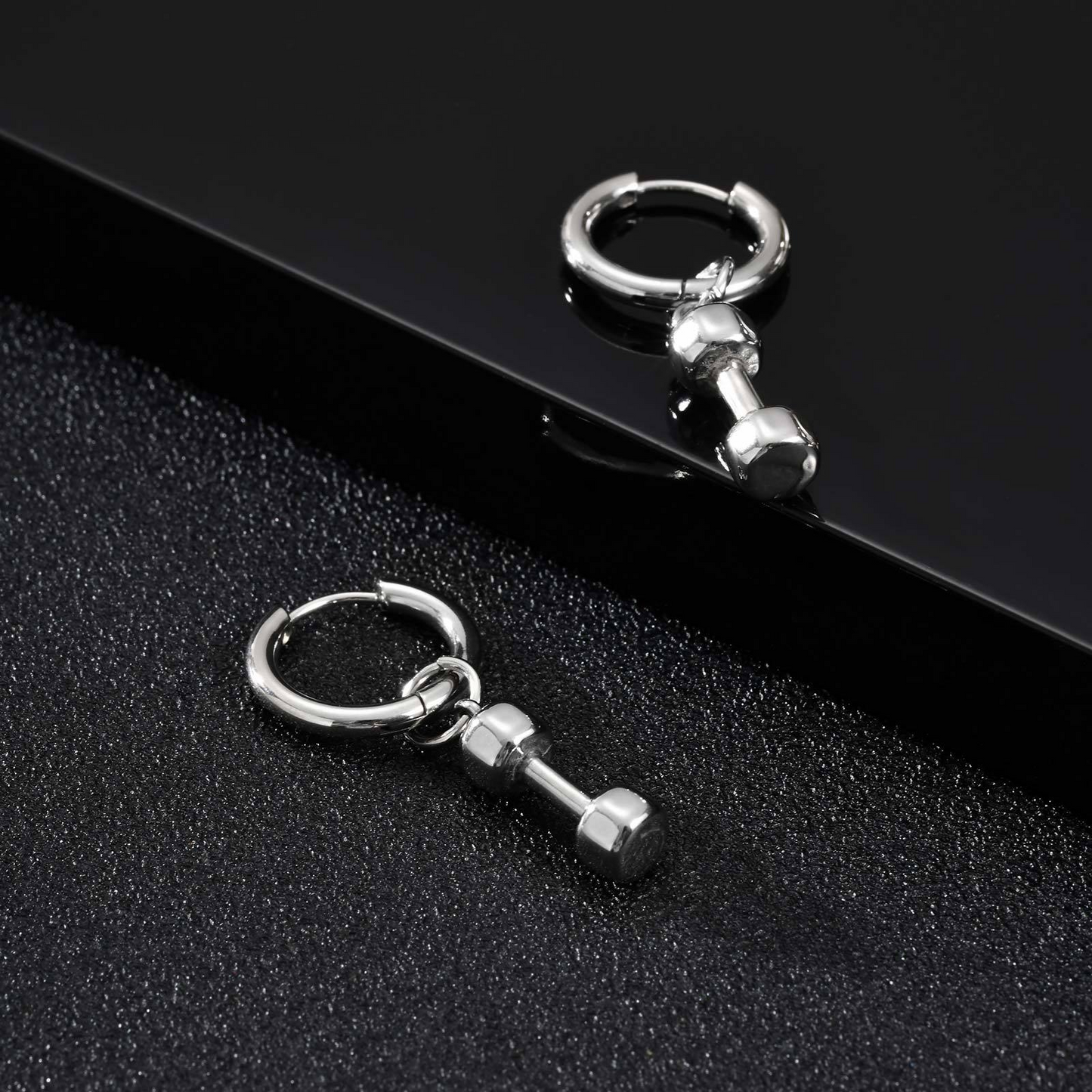 Kemstone Stainless Steel Dumbbell Hoop Earring – Gym Street Style for Men ED-869