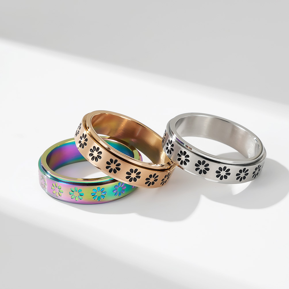 Kemstone Flower Spinner Ring Stainless Steel Rotating Band for Men & Women K-R633