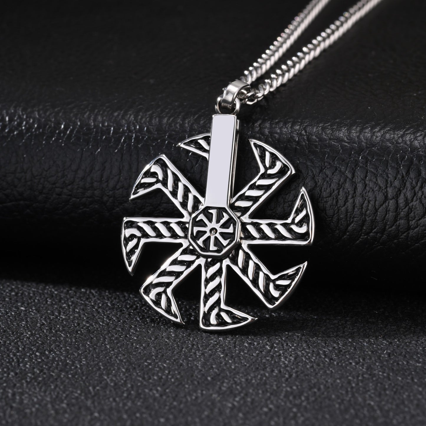 Kemstone Geometric Spinner Pendant Necklace for Men Stainless Steel Eight Arm PN-2365
