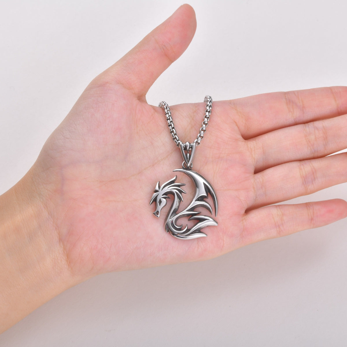 Kemston Winged Dragon Pendant Necklace for Men Stainless Steel Gothic Vintage Silver PN-2419