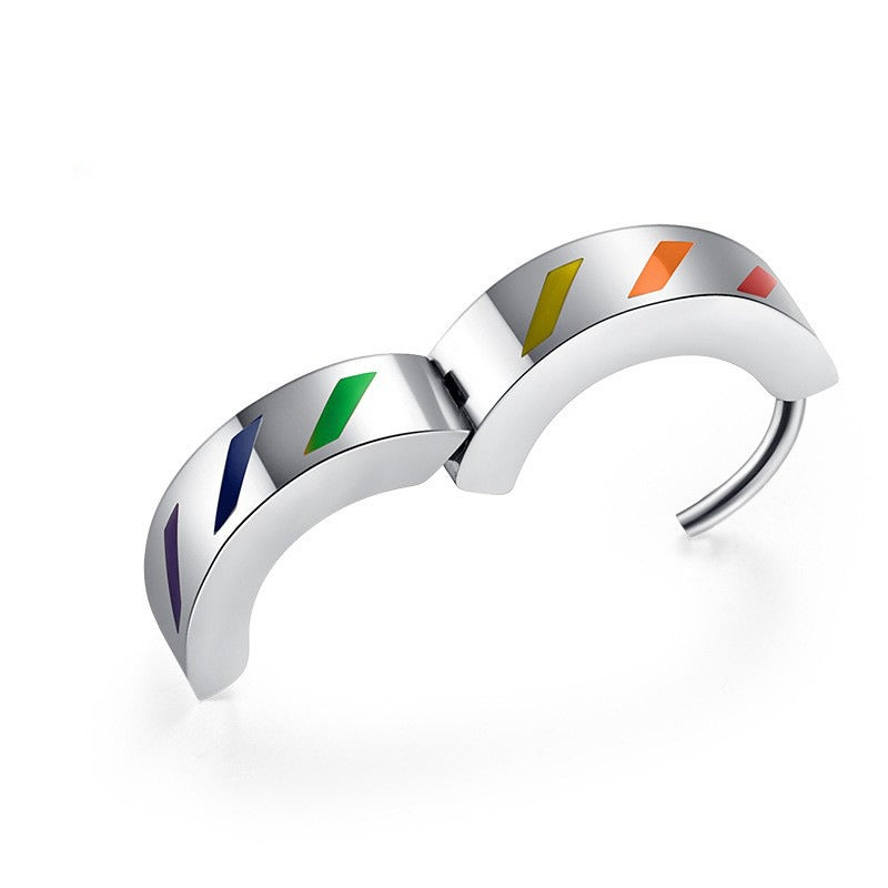 Kemstone Color Stripe Hoop Earrings for Men Stainless Steel Silver K-E011
