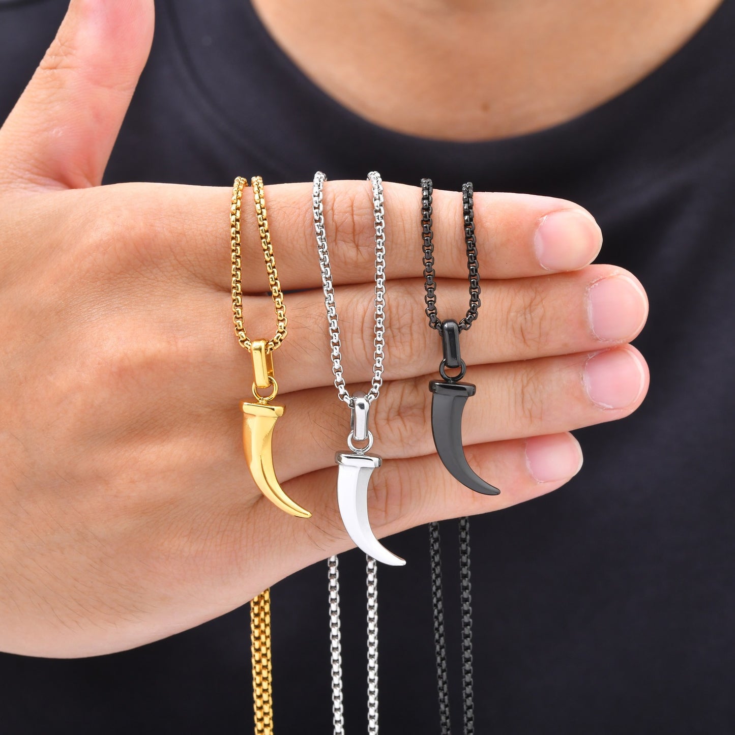 Kemstone Stainless Steel Horn Pendant Necklace for Men Punk Vintage Style PN2451