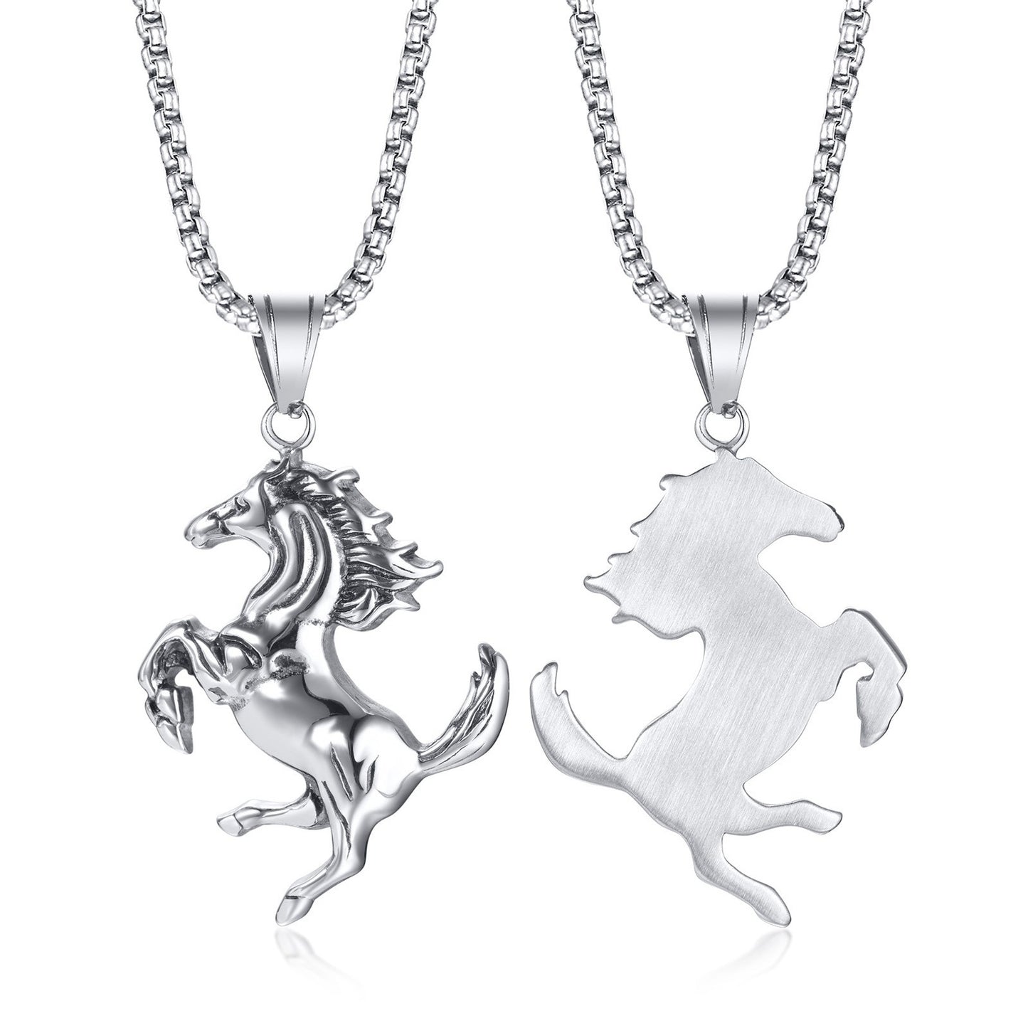 Kemstone Stainless Steel Horse Pendant Necklace for Men – Rearing Stallion Animal Charm PN-1510