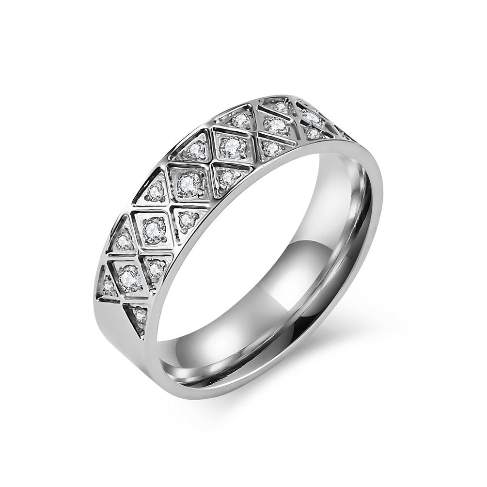 Kemstone Stainless Steel Lattice Cubic Zirconia Ring for Men & Women K-R733