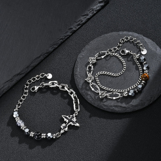 Kemstone Layered Bead & Chain Bracelet for Men with Stainless Steel Links BR-3281