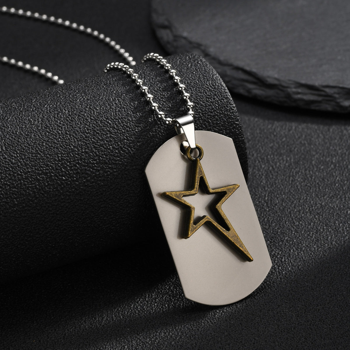Kemstone Layered Star Pendant Necklace for Men Stainless Steel Open Star NC-3025
