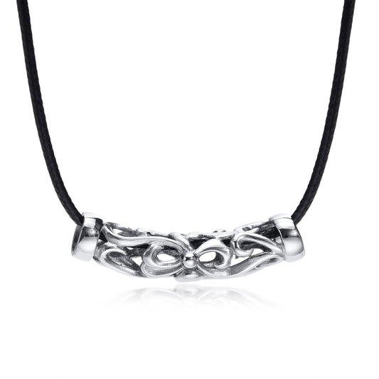 Kemstone Stainless Steel Leather Cord Necklace for Men – Silver Knot Pendant PN-1725