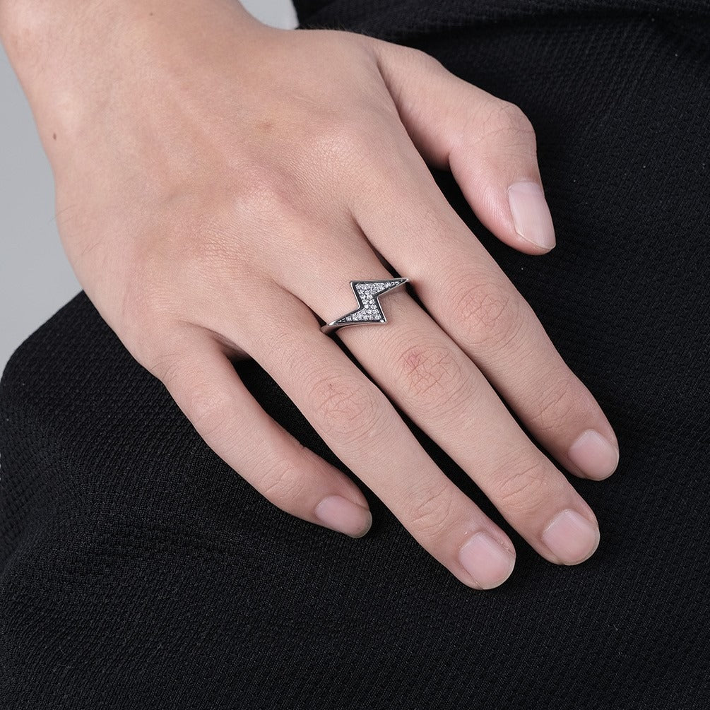 Kemstone Lightning Bolt Ring for Men Stainless Steel Stone Accent K-R644