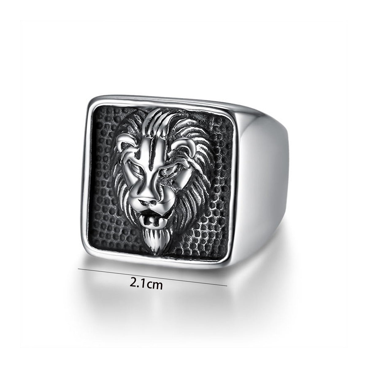 Kemstone Lion Head Signet Ring for Men Stainless Steel Square Relief Vintage TR0418