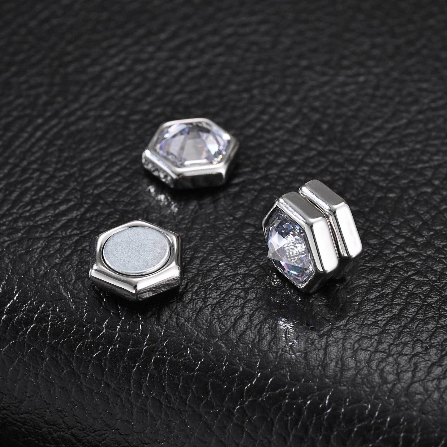 Kemston Hexagon Magnetic Earrings for Men Stainless Steel Black Cubic Zirconia Clip On Earrings EC-004
