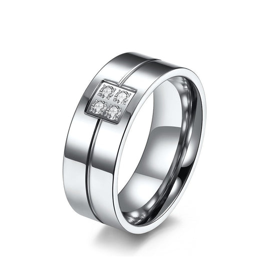 Kemstone Stainless Steel Zirconia Ring – Simple Line Design for Men K-R508