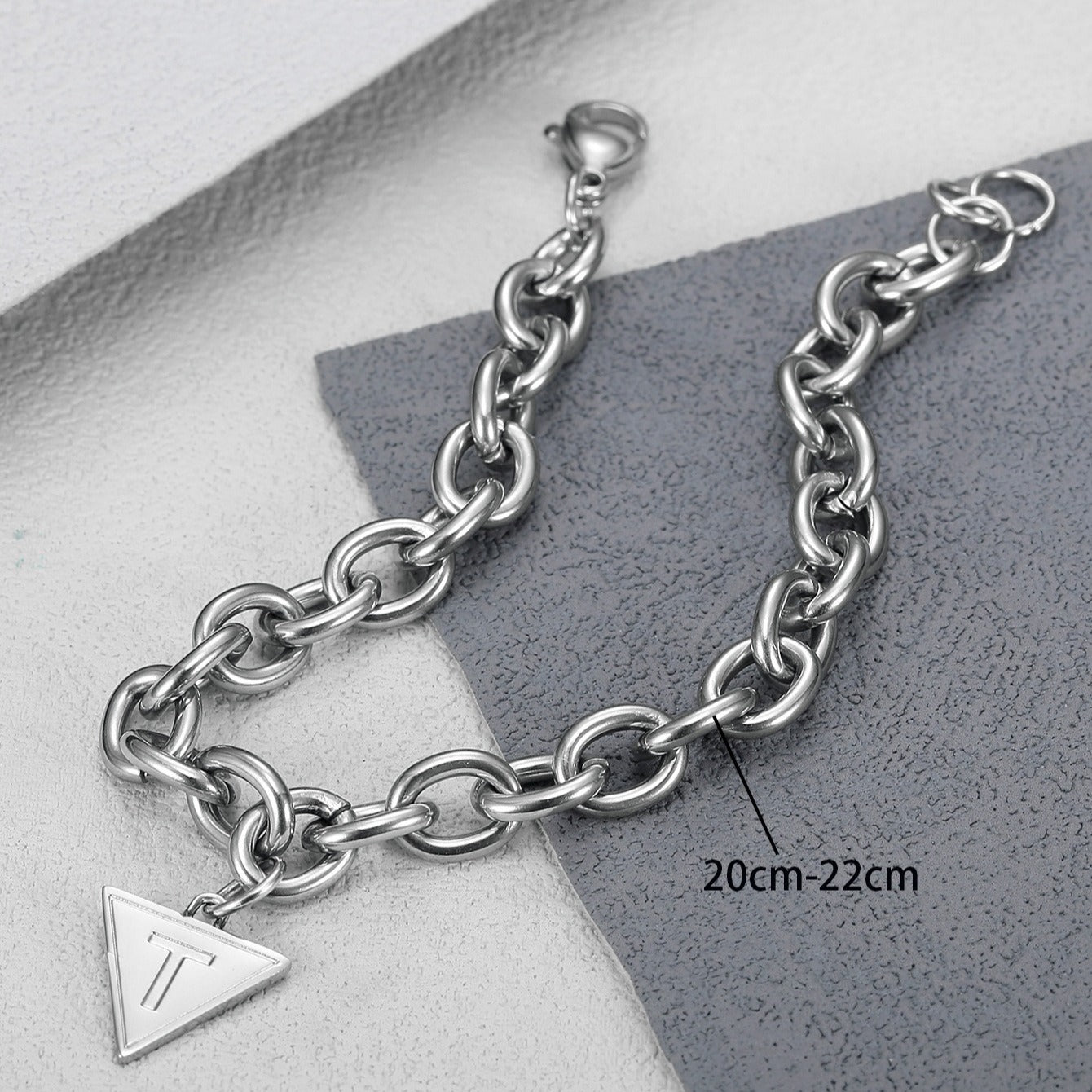 Kemstone Stainless Steel Triangle T Charm Chunky Chain Bracelet for Men TB0093