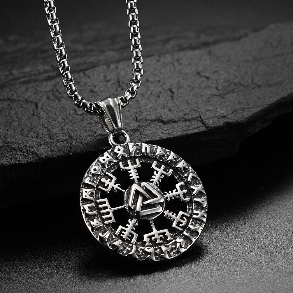 Kemstone Rune Disc Pendant Necklace for Men Stainless Steel K-PT377
