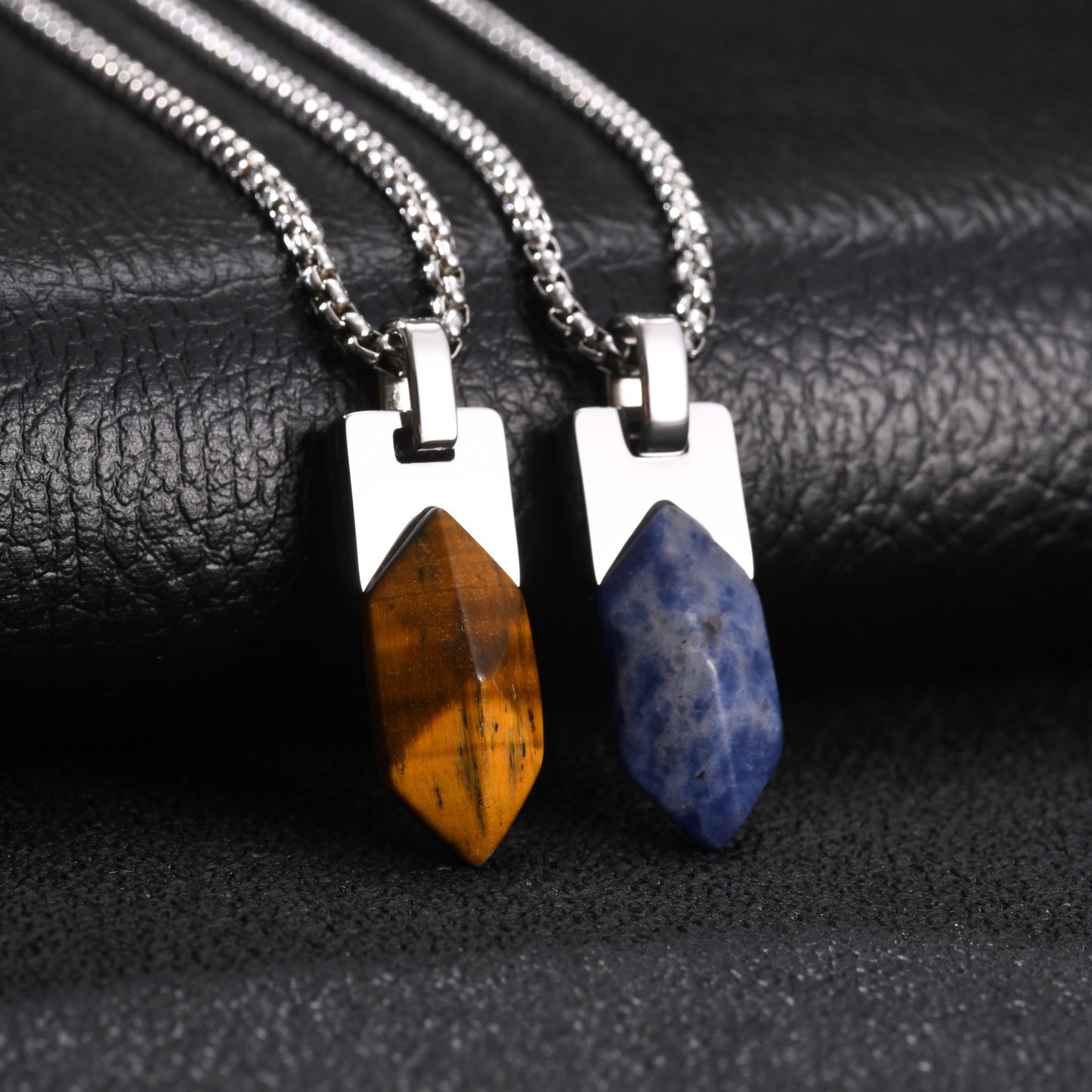 Kemstone Geometric Tiger Eye Pendant Necklace for Men Stainless Steel PN-2439