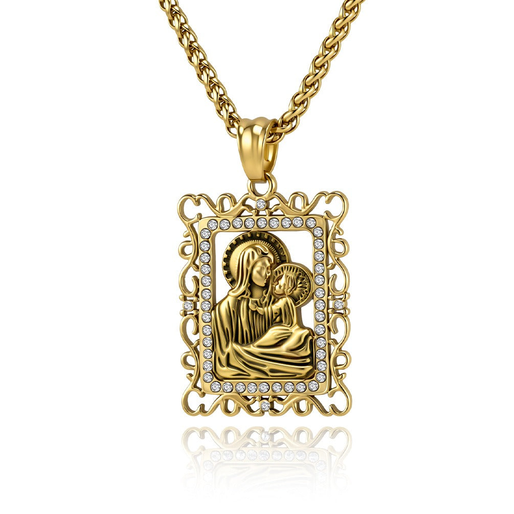 Kemstone Portrait Frame Pendant Necklace for Men Stainless Steel Vintage Relief K-PT732