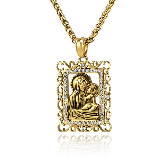 Kemstone Portrait Frame Pendant Necklace for Men Stainless Steel Vintage Relief K-PT732