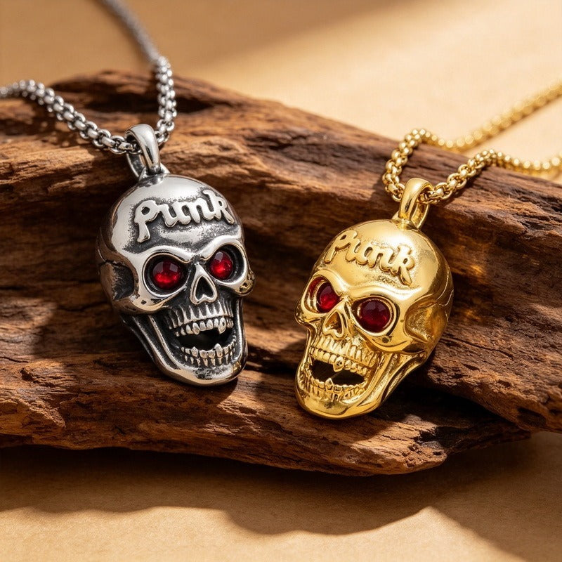 Kemstone Red Eye Detail Skull Pendant Necklace for Men Stainless Steel Gothic Punk KP117954-KJX