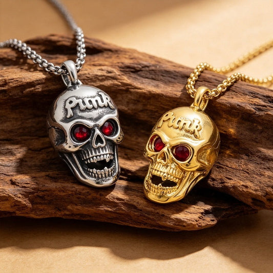 Kemstone Red Eye Detail Skull Pendant Necklace for Men Stainless Steel Gothic Punk KP117954-KJX